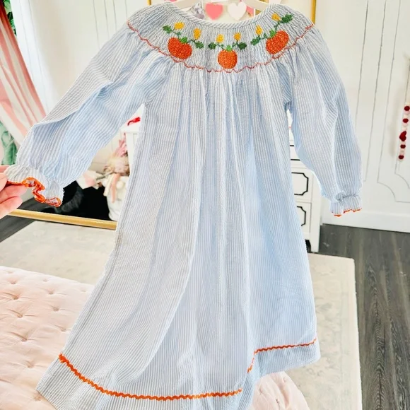 Fall Thanksgiving Pumpkin dress with smocking size 4 - Picture 1 of 8